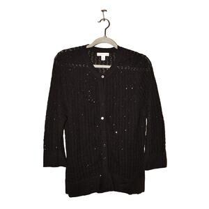 COLDWATER CREEK NEW $129‎ 3/4 Sleeve Sequined Cardigan Sweater Black Medium